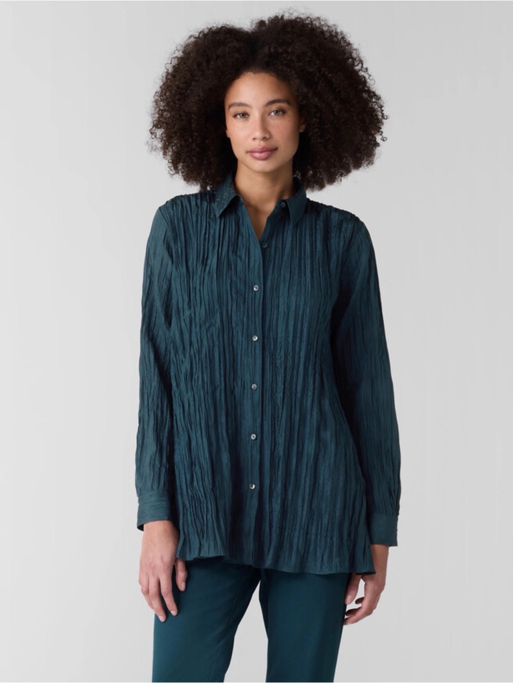 Eileen Fisher Crushed Silk Classic Collar Shirt